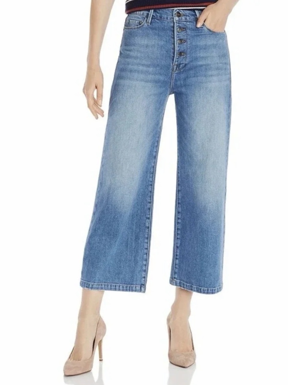 Frame Ali Wide Leg Cropped Culotte Blue Jeans Button Fly Yorkshire Wash 27 - Picture 1 of 9